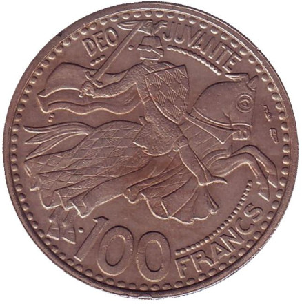 Монета 100 франков. 1950 год, Монако. Всадник.