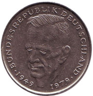 Монета 2 марки. 1979 год (G), ФРГ. Курт Шумахер. Монета 2 марки. 1979 год (G), ФРГ. Курт Шумахер.