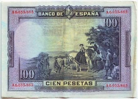 Банкнота 100 песет. 1928 год, Испания. Банкнота 100 песет. 1928 год, Испания.