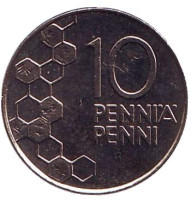 Монета 10 пенни. 1991 год, Финляндия. UNC.