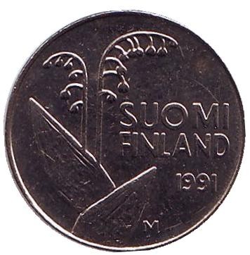 Монета 10 пенни. 1991 год, Финляндия. UNC.