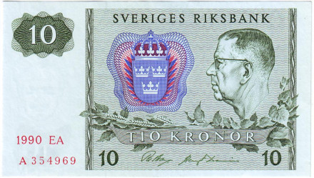 Банкнота 10 крон. 1990 год, Швеция.