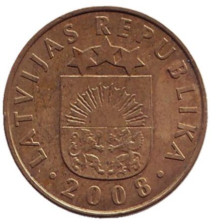 Монета 10 сантимов. 2008 год, Латвия. Из обращения. Монета 10 сантимов. 2008 год, Латвия. Из обращения.