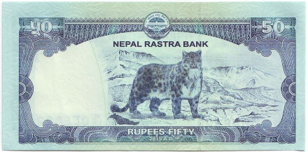 Банкнота 50 рупий. 2015 год, Непал. Снежный барс.