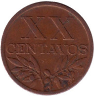 Монета 20 сентаво. 1965 год, Португалия. Ростки.