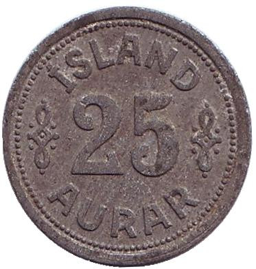 Монета 25 аураров. 1942 год, Исландия.