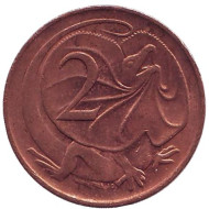 Монета 2 цента. 1979 год, Австралия. Плащеносная ящерица. Монета 2 цента. 1979 год, Австралия. Плащеносная ящерица.