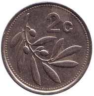 Монета 2 цента. 1993 год, Мальта. Оливковая ветвь. Монета 2 цента. 1993 год, Мальта. Оливковая ветвь.