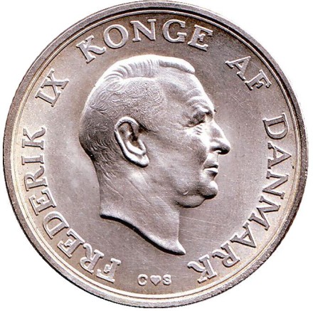 Монета 2 кроны. 1958 год, Дания. 18 лет принцессе Маргрете.