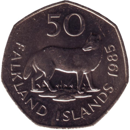 Монета 50 пенсов. 1985 год, Фолклендские острова. Лисица.