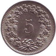 Монета 5 раппенов. 1964 год, Швейцария. Монета 5 раппенов. 1964 год, Швейцария.