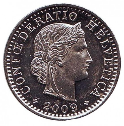 Монета 20 раппенов. 2009 год, Швейцария. Монета 20 раппенов. 2009 год, Швейцария.
