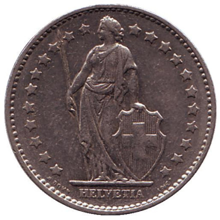 Монета 1 франк. 1974 год, Швейцария. Гельвеция.