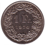 Монета 1 франк. 1974 год, Швейцария. Гельвеция. Монета 1 франк. 1974 год, Швейцария. Гельвеция.