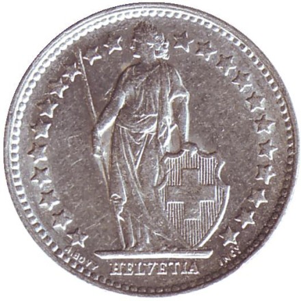 Монета 1/2 франка. 1953 год, Швейцария. Монета 1/2 франка. 1953 год, Швейцария.