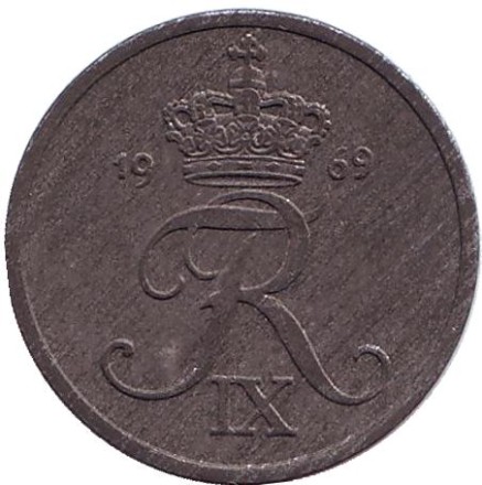 Монета 2 эре. 1969 год, Дания. Монета 2 эре. 1969 год, Дания.