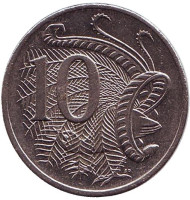 Монета 10 центов. 2001 год, Австралия. Лирохвост. Монета 10 центов. 2001 год, Австралия. Лирохвост.