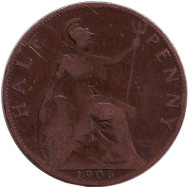 Монета 1/2 пенни. 1906 год, Великобритания. Монета 1/2 пенни. 1906 год, Великобритания.