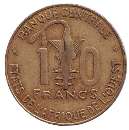 Монета 10 франков. 2002 год, Западные Африканские Штаты. Монета 10 франков. 2002 год, Западные Африканские Штаты.