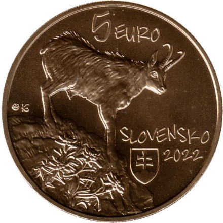 Монета 5 евро. 2022 год, Словакия. Татранская серна.