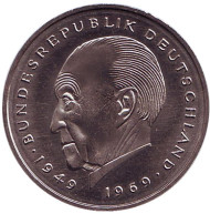 Монета 2 марки. 1979 год (G), ФРГ. Конрад Аденауэр. Монета 2 марки. 1979 год (G), ФРГ. Конрад Аденауэр.