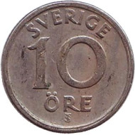 Монета 10 эре. 1947 год, Швеция. (Никелевая бронза) Монета 10 эре. 1947 год, Швеция. (Никелевая бронза)