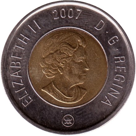 Монета 2 доллара. 2007 год, Канада. Полярный медведь. Монета 2 доллара. 2007 год, Канада. Полярный медведь.