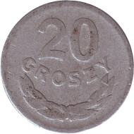 Монета 20 грошей. 1949 год, Польша. Монета 20 грошей. 1949 год, Польша.