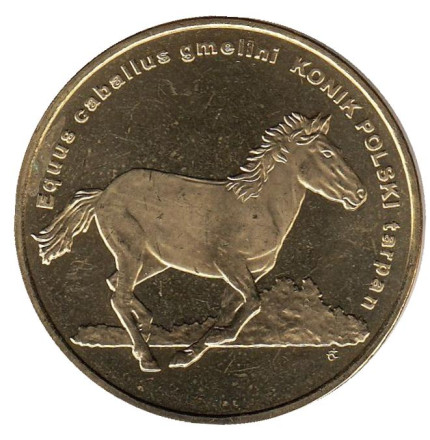 Монета 2 злотых, 2014 год, Польша. Животные мира - лошадь (польский коник).