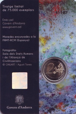 Монета 2 евро. 2018 год, Андорра. 70-летие Всеобщей декларации прав человека.