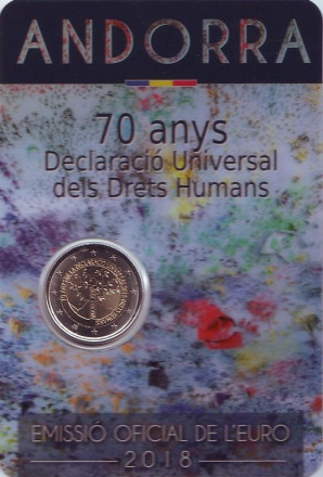 Монета 2 евро. 2018 год, Андорра. 70-летие Всеобщей декларации прав человека.