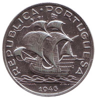 Монета 5 эскудо. 1946 год, Португалия. Парусный корабль. Монета 5 эскудо. 1946 год, Португалия. Парусный корабль.