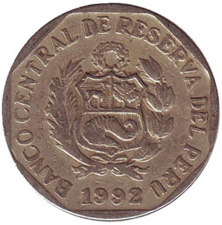 Монета 50 сентимов. 1992 год, Перу.