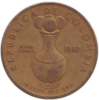 Церемониальный сосуд Кимбайя. Монета 20 песо, 1982 год, Колумбия. Из обращения.