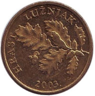 Монета 5 лип. 2003 год, Хорватия. Дуб черешчатый. Монета 5 лип. 2003 год, Хорватия. Дуб черешчатый.