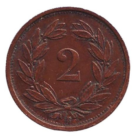 Монета 2 раппена. 1937 год, Швейцария.