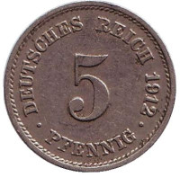 Монета 5 пфеннигов. 1912 год (G), Германская империя.