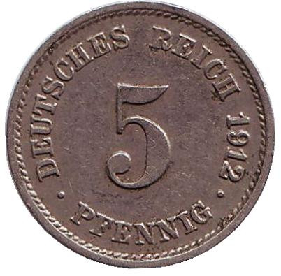 Монета 5 пфеннигов. 1912 год (G), Германская империя.