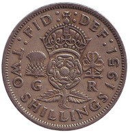 Монета 2 шиллинга. 1951 год, Великобритания. Монета 2 шиллинга. 1951 год, Великобритания.