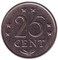 Монета 25 центов, 1971 год, Нидерландские Антильские острова. Монета 25 центов, 1971 год, Нидерландские Антильские острова.