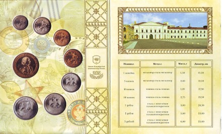 Набор разменных монет России (7 шт., с жетоном). 2009 год, СПМД, Россия. (Магнитный тип) Набор разменных монет России (7 шт., с жетоном). 2009 год, СПМД, Россия. (Магнитный тип)