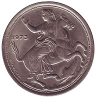 Монета 20 драхм. 1973 год, Греция. (Широкий кант). Селена. Монета 20 драхм. 1973 год, Греция. (Широкий кант). Селена.