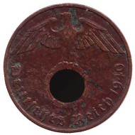 Монета 2 рейхспфеннига. 1940 год, Германия (Третий Рейх). (D). Монета 2 рейхспфеннига. 1940 год, Германия (Третий Рейх). (D).