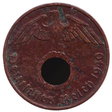 Монета 2 рейхспфеннига. 1940 год (D), Германия (Третий Рейх).