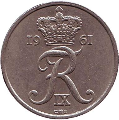 Монета 10 эре. 1961 год, Дания. Монета 10 эре. 1961 год, Дания.