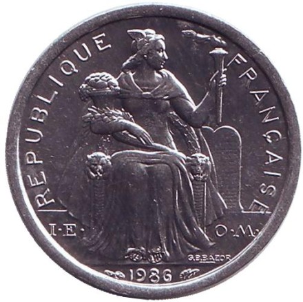 Монета 1 франк. 1986 год, Французская Полинезия. UNC. Монета 1 франк. 1986 год, Французская Полинезия. UNC.
