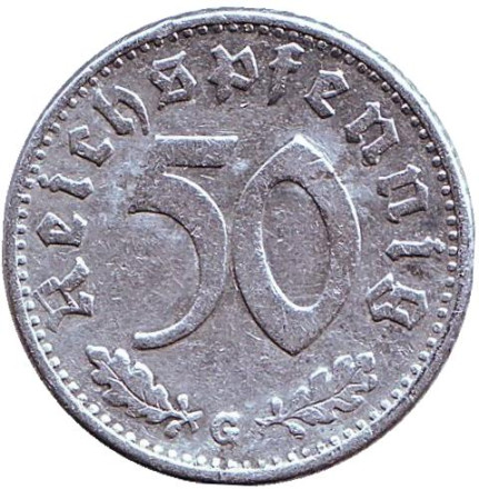 Монета 50 рейхспфеннигов. 1935 год (G), Третий Рейх (Германия).