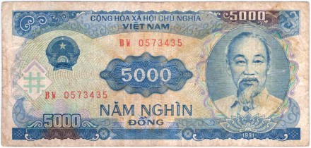 Банкнота 5000 донг. 1991 год, Вьетнам. P-108. Из обращения.