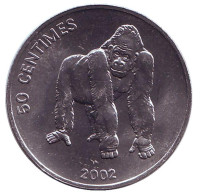 Горилла. Монета 50 сантимов. 2002 год, Конго.