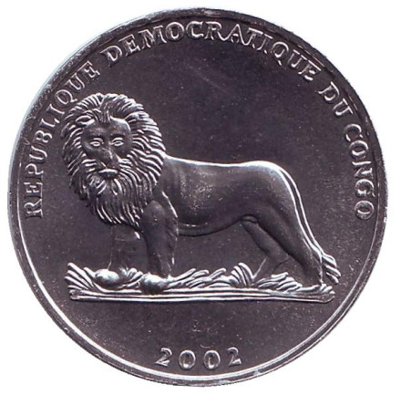 Монета 50 сантимов. 2002 год, Конго. Горилла.